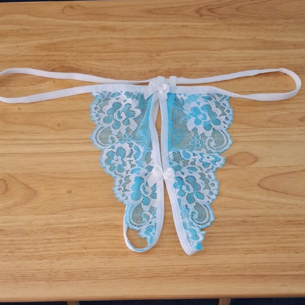 Lace Trim Blue Thong Womens XL